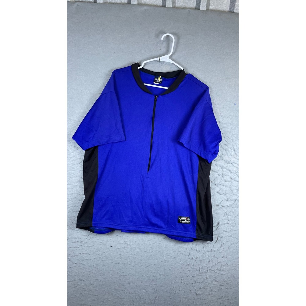 Borah Cycling Jersey Mens XXL Blue Excellent Short Sleeve 1/4 Zip Mesh Pockets